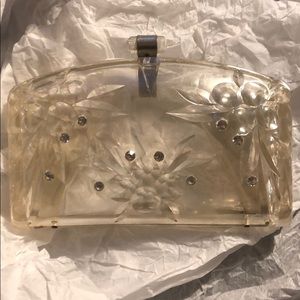 Vintage clear lucite clutch with rhinestones
